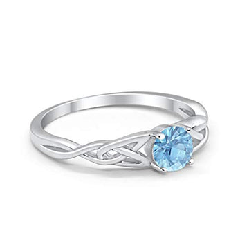 Celtic Trinity Engagement Ring Simulated Aquamarine CZ 925 Sterling Silver